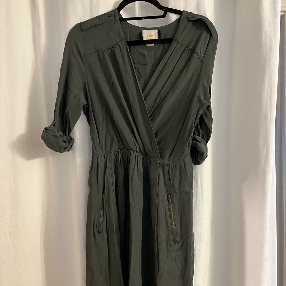 Anthropologie Olive Green Long Sleeve Dress